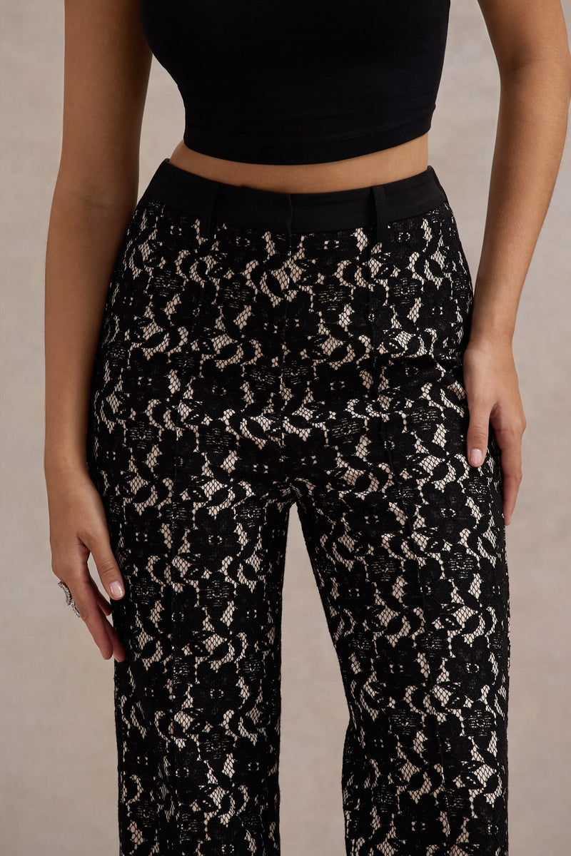 Jordanne Black Lace Flared-Leg Trousers – Club L London - USA