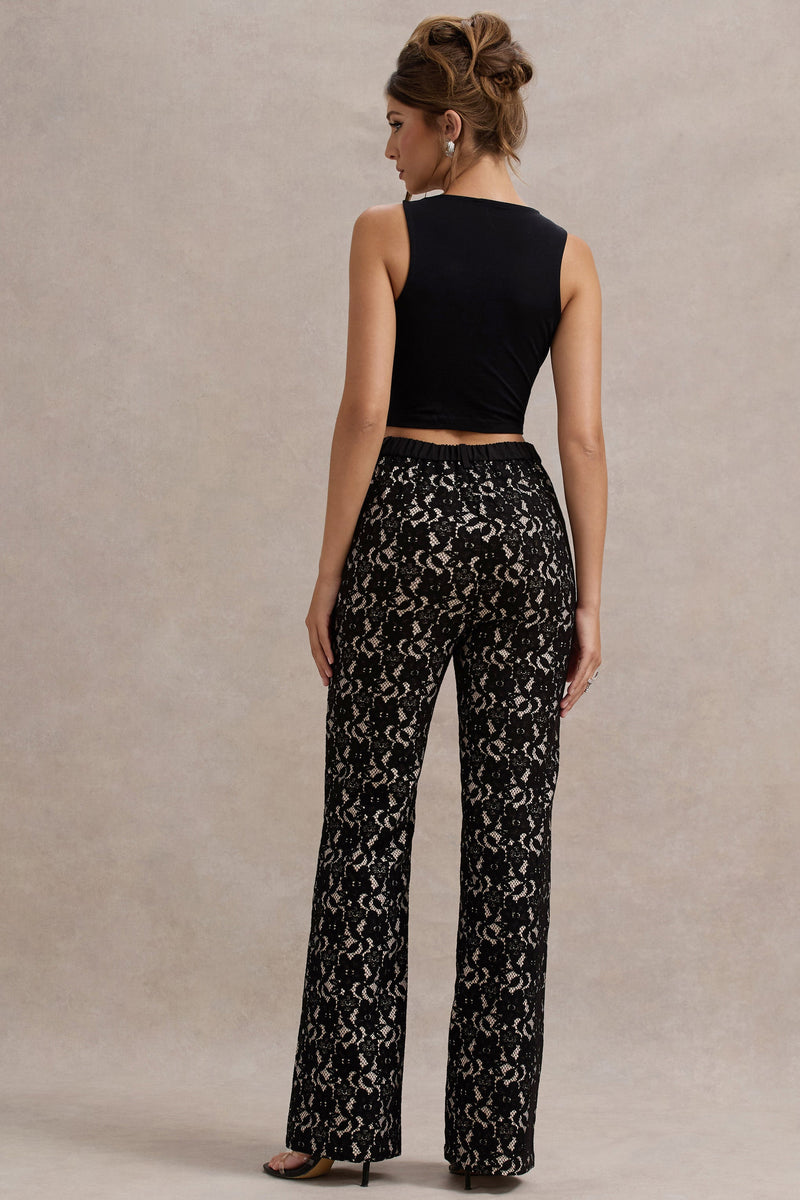 Jordanne Black Lace Flared-Leg Trousers – Club L London - USA