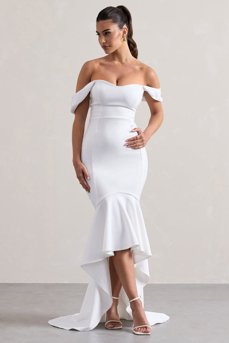 Cotillion White Sweetheart High-Low Maxi Dress With Ruffle
