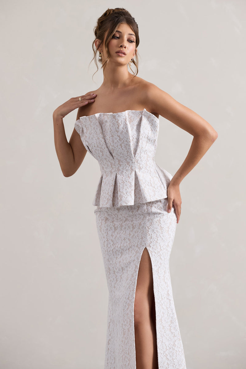 chinese dress ladies Sheath Strapless Bridal Gown Lace Mermaid Ruched Lace High Low Thigh S –  Simplepromdress