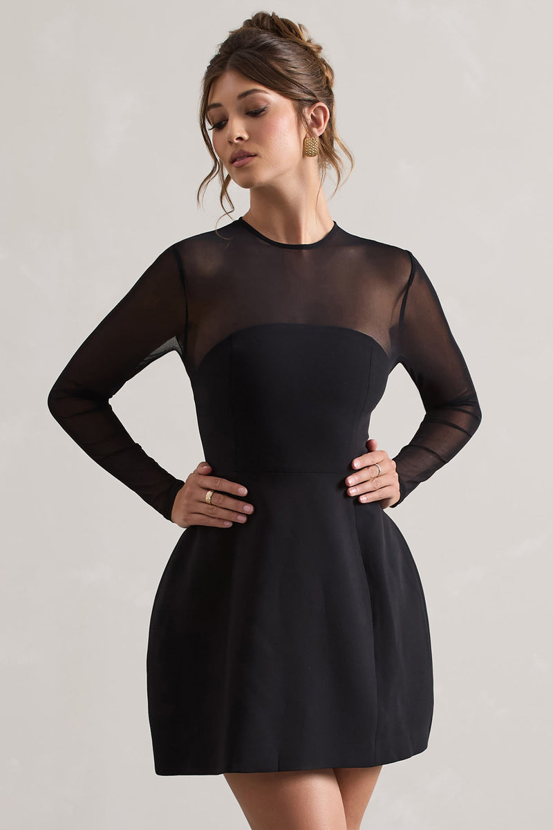 black mesh long sleeve mini dress Cupshe Dress | Commuter Style Day Long Sleeve Black Floral Mesh Long Sleeve Mini Dress