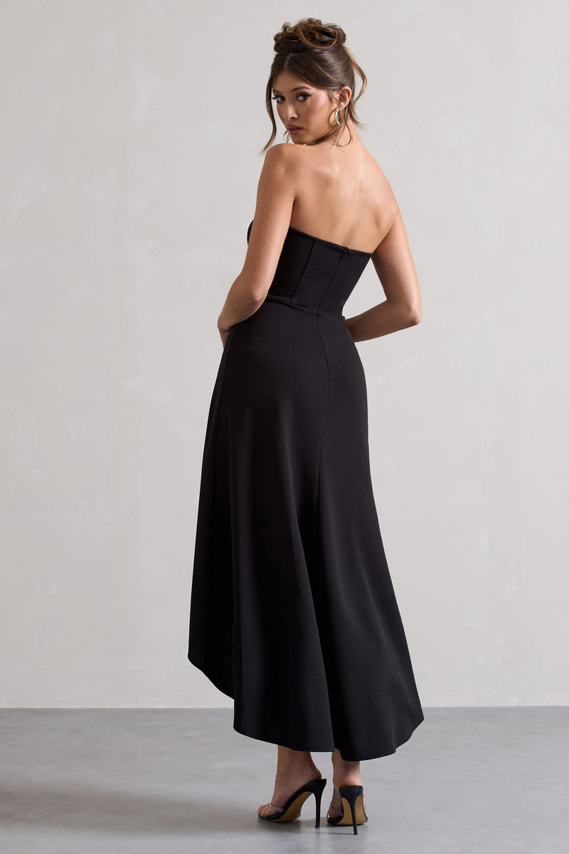 Ariela Black Bandeau High-Low Midi Dress – Club L London