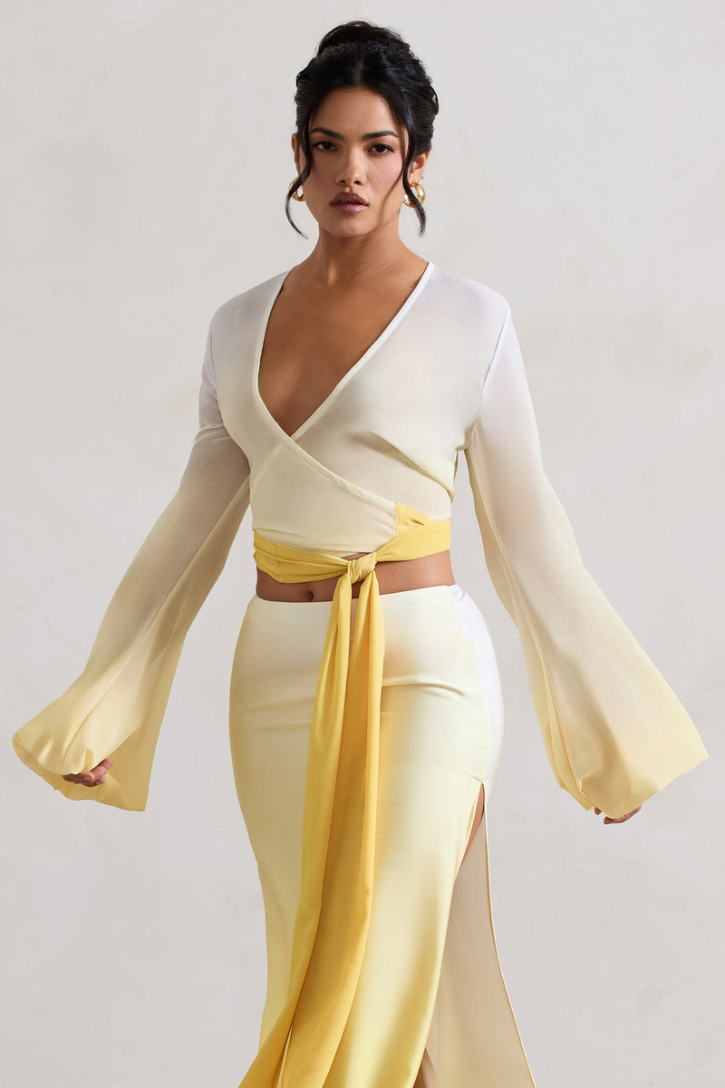 Sun Seeker Yellow Ombre Flared-Sleeve Wrap Top – Club L