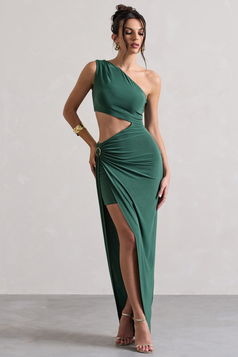 Costa Rica Forest Green Asymmetric Cut-out Split Maxi Dress – Club L 