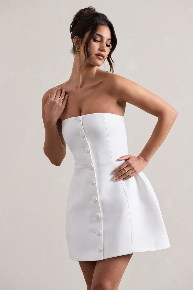 Anniston White Bandeau Tailored Button Mini Dress – Club L London - Usa