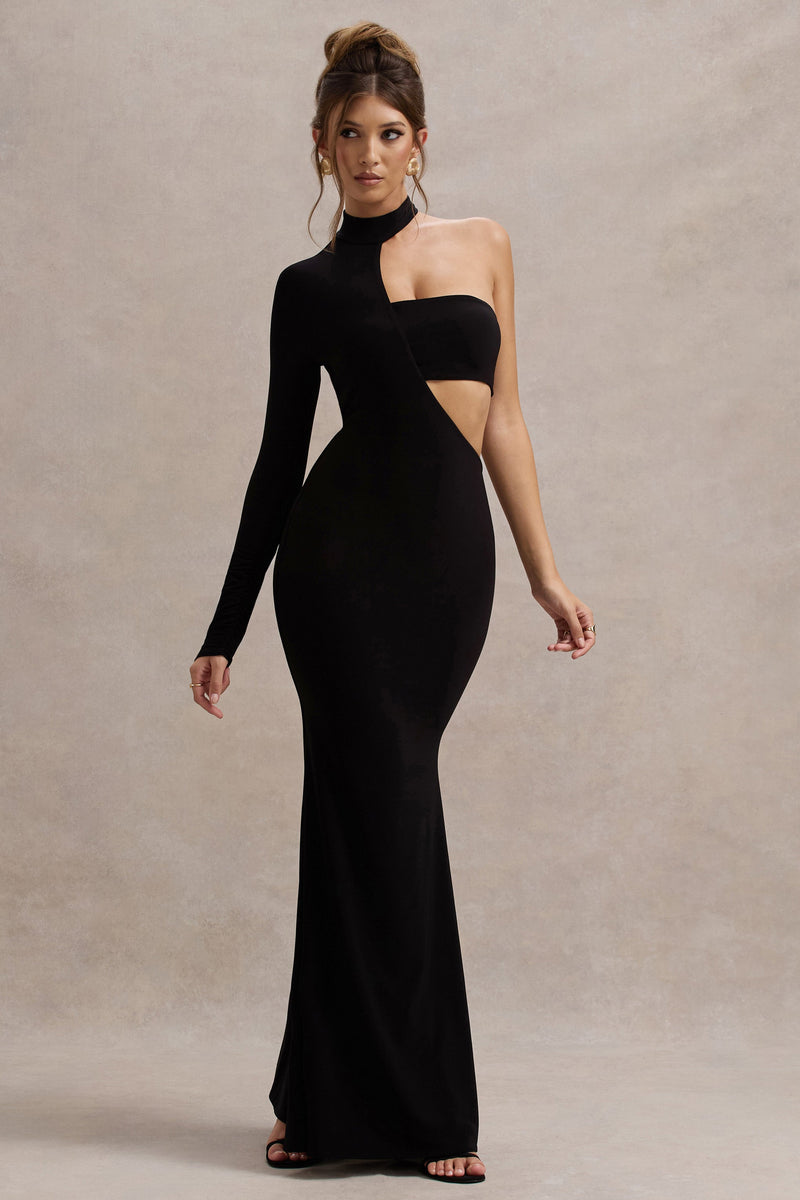 Socialite Black One-Sleeve Cut-Out Maxi Dress Club L London - USA Socialite Black One-Sleeve Cut-Out Maxi Dress Club L London - USA