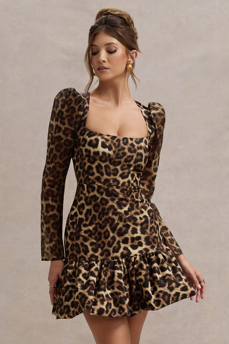 Leopard print square neck dress retailer