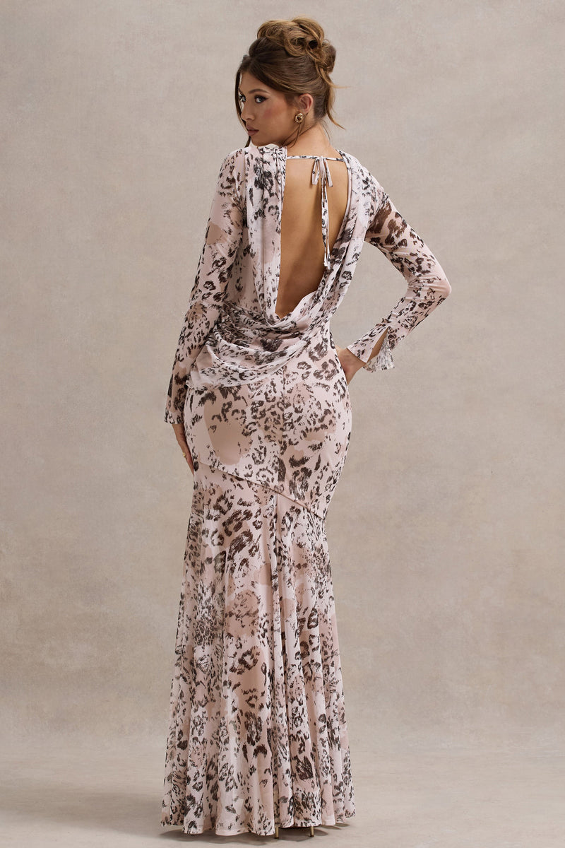 Tigerlily Leopard Print Mesh Long-Sleeve Open-Back Maxi Dress Club L London - USA Tigerlily Leopard Print Mesh Long-Sleeve Open-Back Maxi Dress Club L London - USA