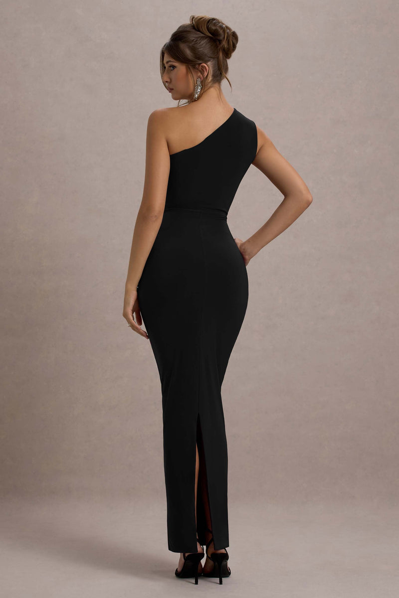 Dalarie Black One-Shoulder Gathered Maxi Dress – Club L