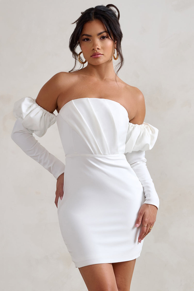 White bardot hotsell peplum midi dress