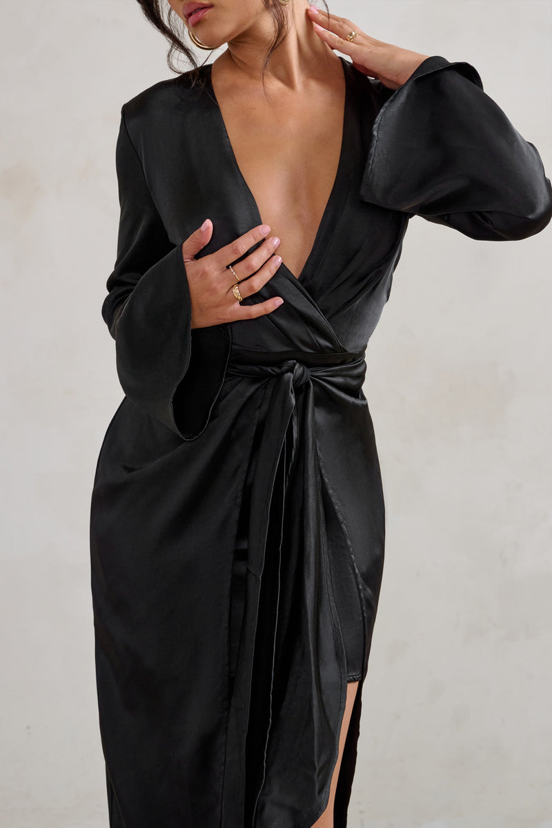 Patricia Black Extreme Plunge Long Sleeve Maxi Dress With Tie Detail – Club  L London - USA