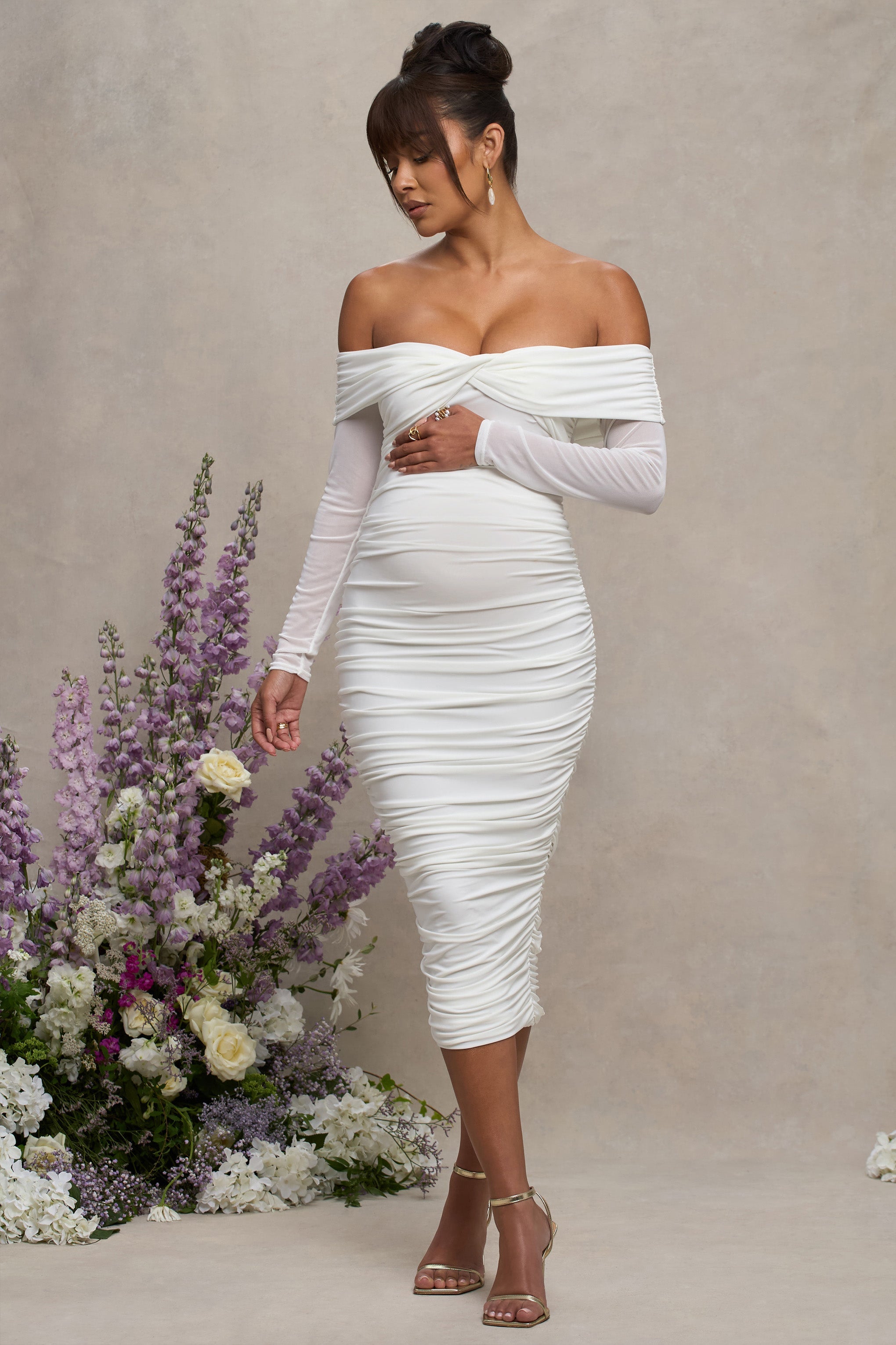 white maternity cocktail dress Neva Cupshe Women's Azure Shore A gently pleated waistline My Actual Bust is:52
