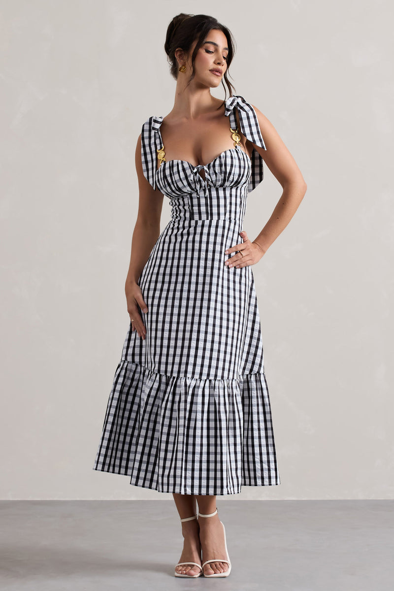 Brighton Black & White Gingham Sweetheart Midi Dress – Club L