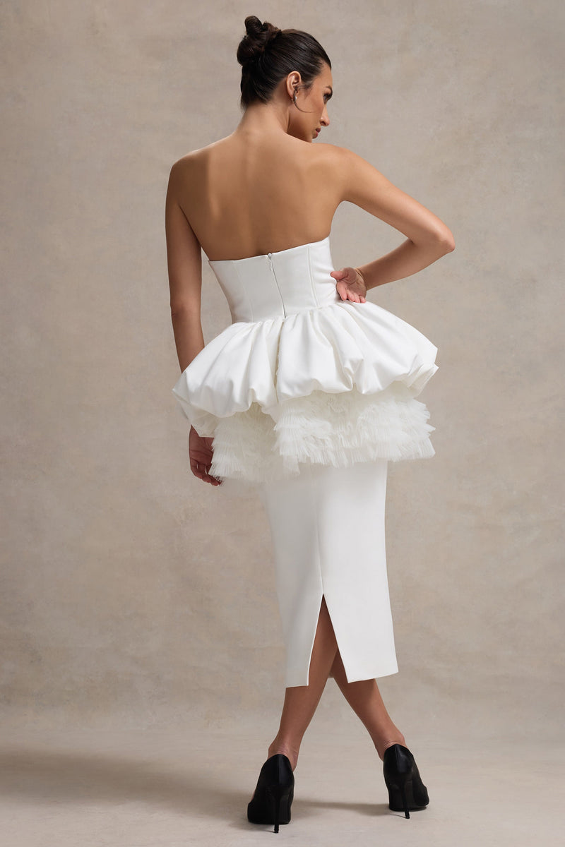 open lace back dress Amazon.co.uk: White Peplum Dresses main image 1