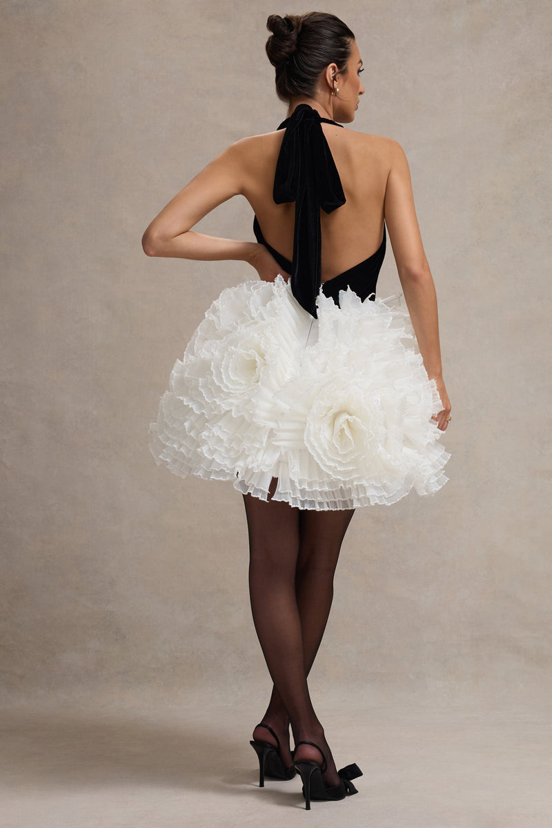 open lace back dress Simple v neck black tulle short prom dress, black party dress – dresstby