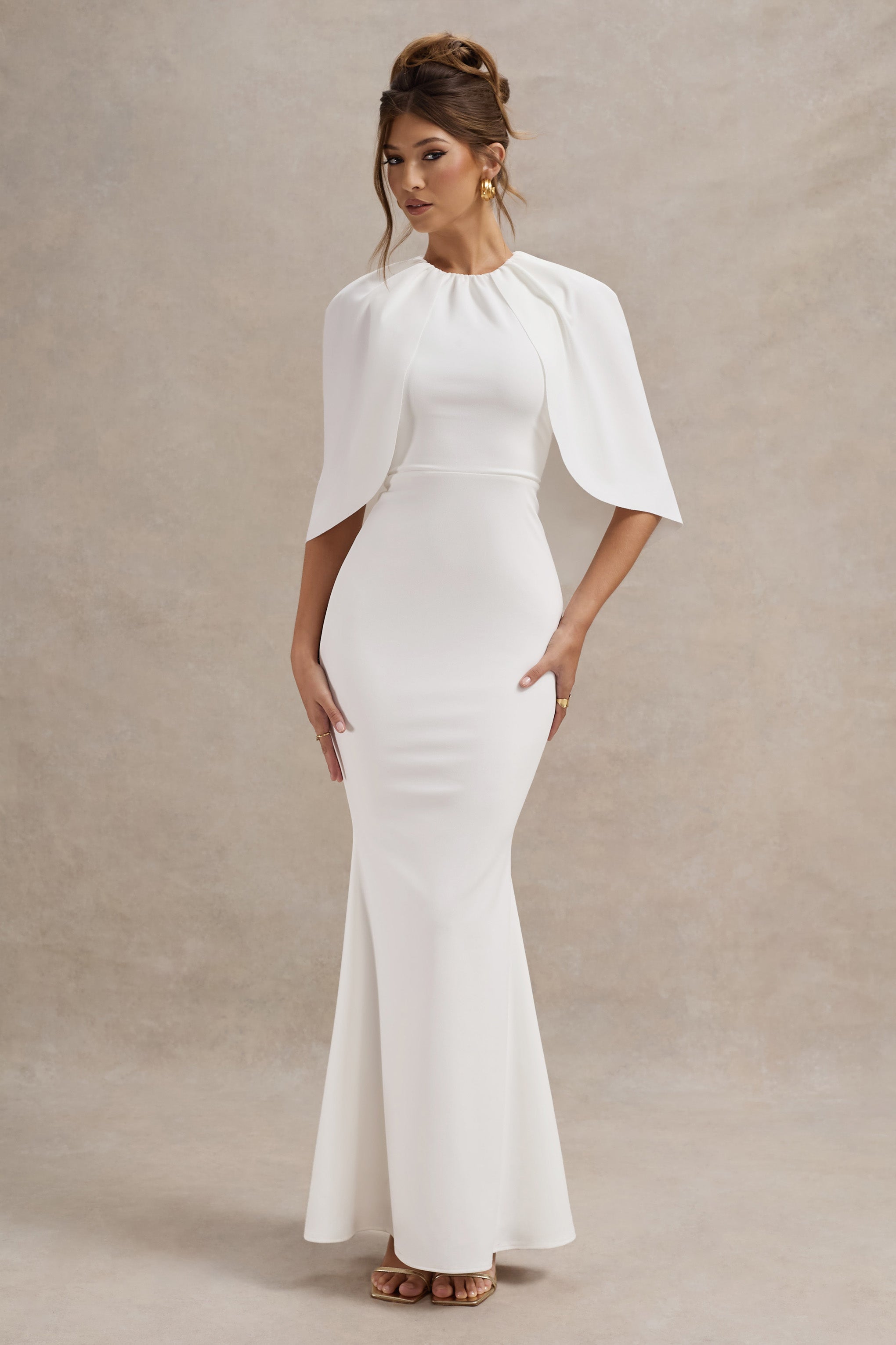 Kianne | White Draped Short-Sleeve Maxi Dress – Club L London