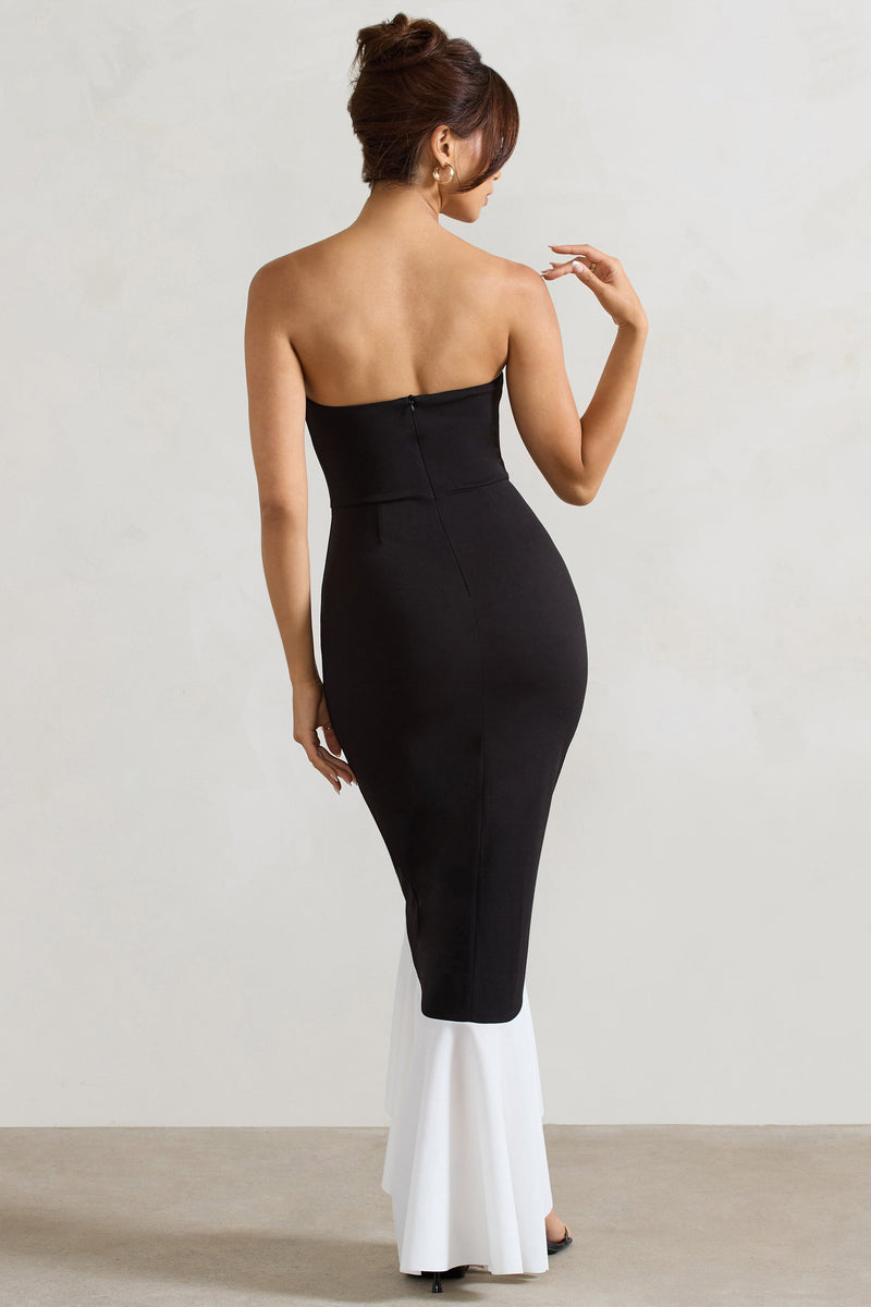 Carbonne Black & White Bandeau Ruffled Maxi Dress – Club L London - Usa