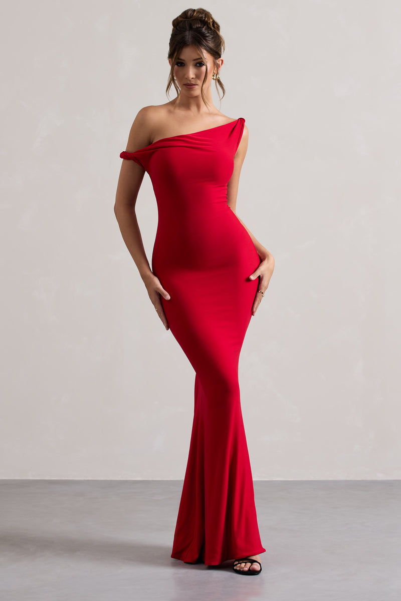 Lita | Red Twisted Asymmetric Maxi Dress - UK 4 Red
