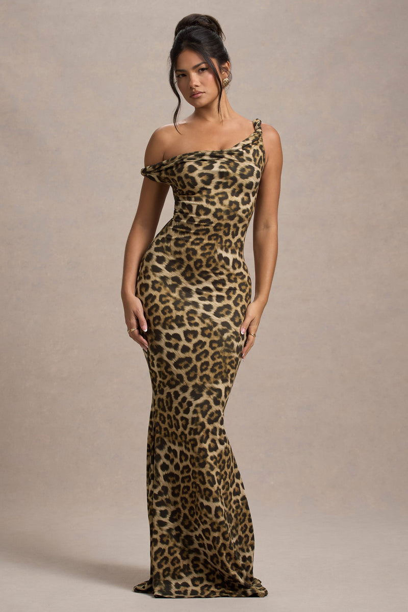 Lita Leopard Print Twisted Asymmetric Maxi Dress – Club L London