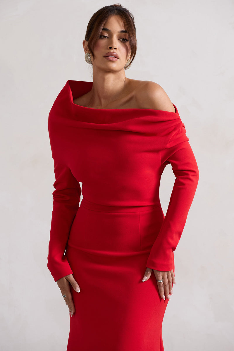 Lou Red One-Shoulder Asymmetric Maxi Dress – Club L London - USA