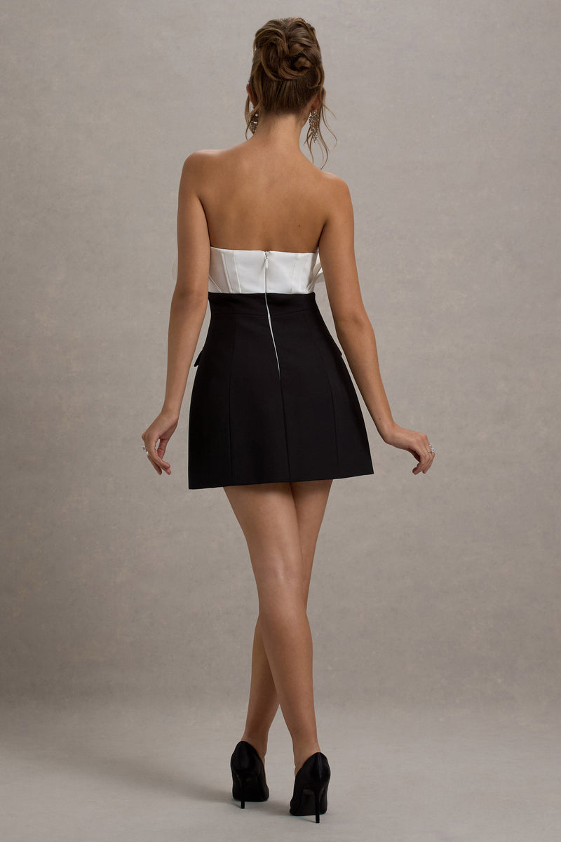 Clare Black & White Ruffled Strapless Tailored Mini Dress Club L — free download