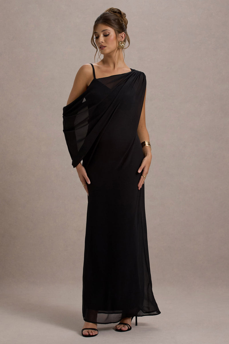 FAUX-WRAP CHIFFON DRESS WITH BLACK Sash White main image 1