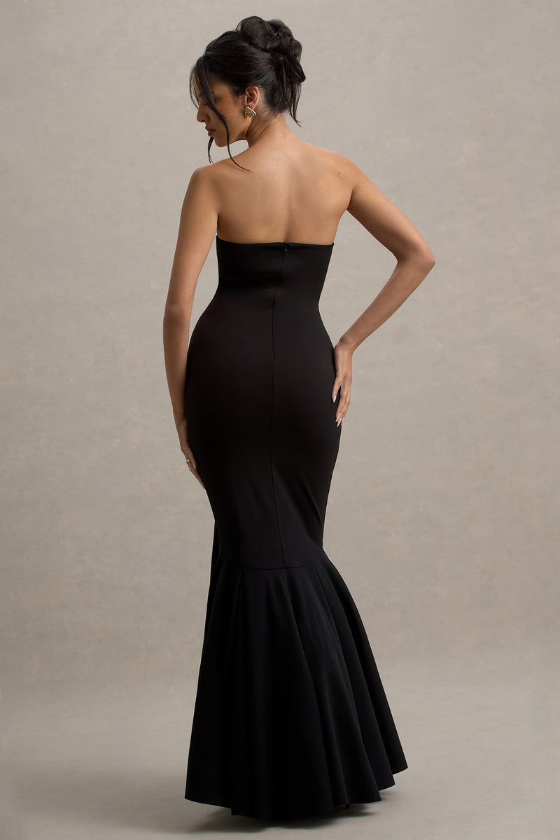 sachin and babi light blue dress Ami | Black Satin Plunge Fishtail Maxi Dress RRP main image 0