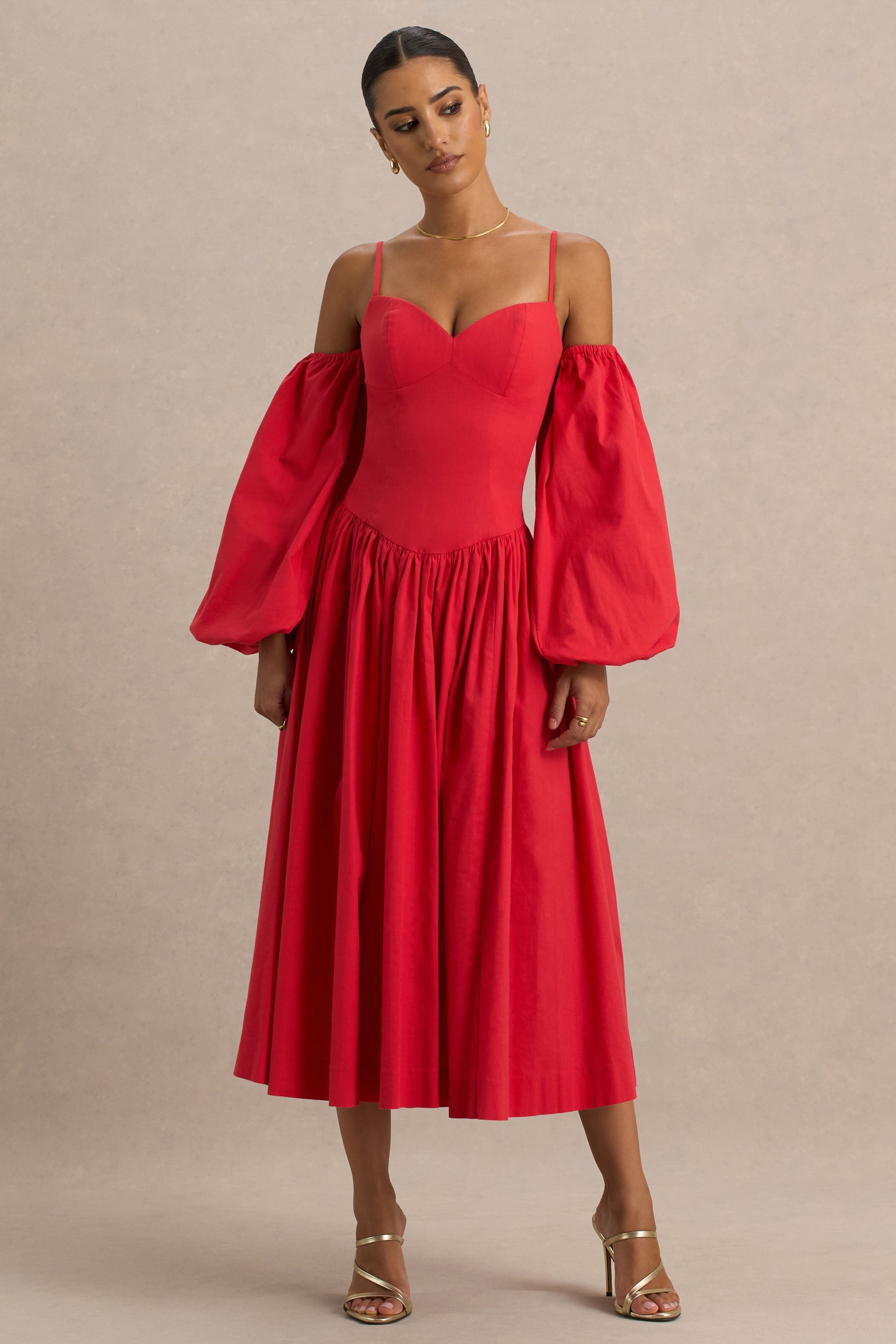 red puff sleeve midi dress Macie | Sweetheart With Balloon Sleeves – Club L London Ella GOWN – Gigi nosferatu XS = 2 US Color:Navy-H
