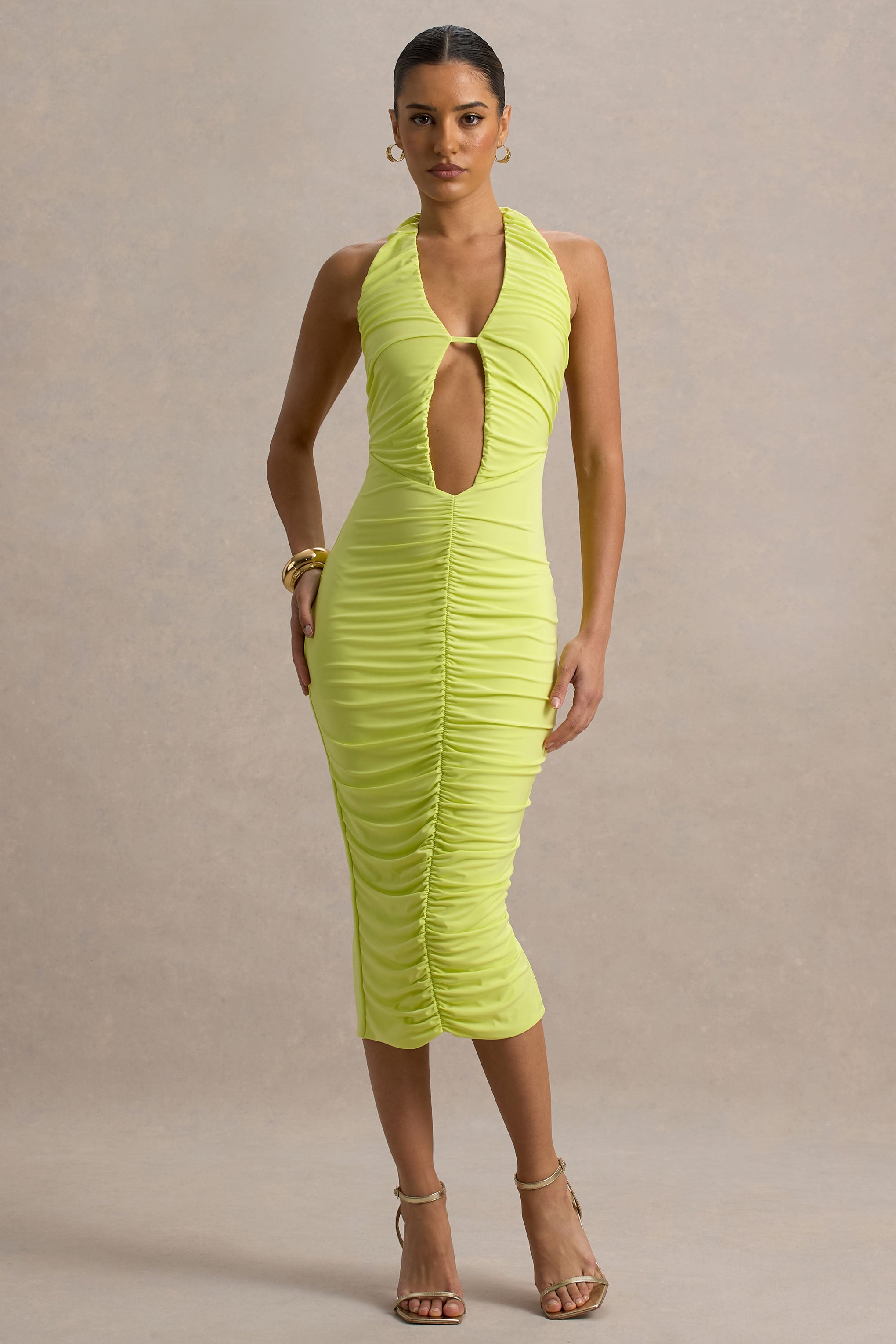 lime green dress midi Lime Midi Dress With Open Back
