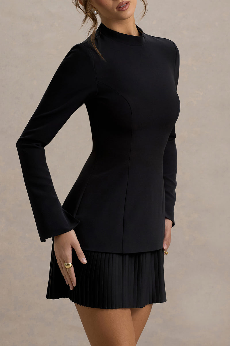 Athena Black Long-Sleeve Mini Dress With Pleated Hem  Club L London - USA