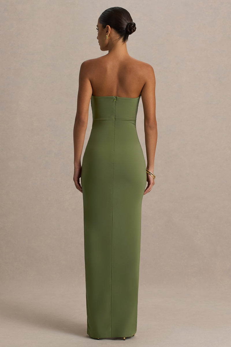 open lace back dress Laviza | Olive Strapless Cut-Out Wrap Maxi Dress