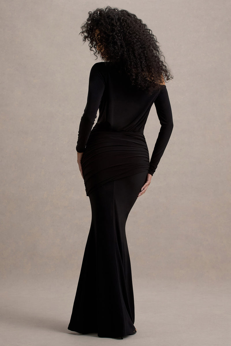 Illianah Frill Bust Asymmetric Hem Maxi Dress Black
