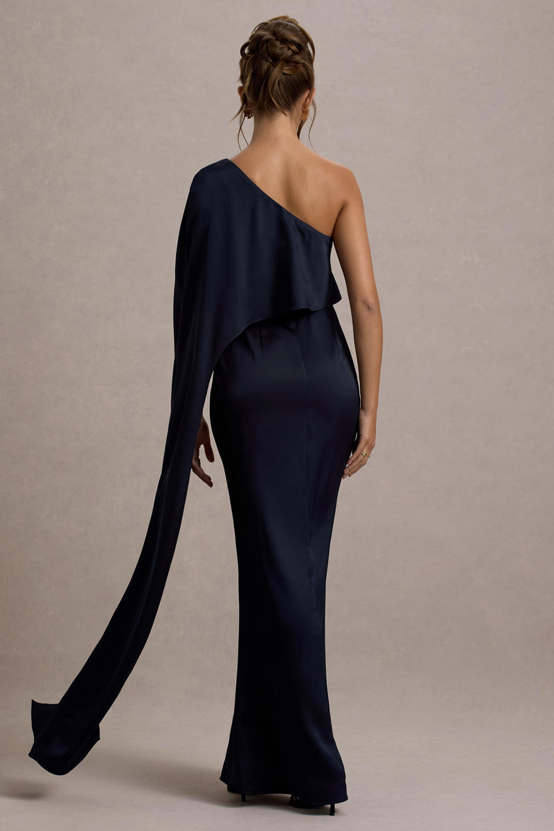 Gala | Taupe Satin One-Shoulder Cape Sleeve Split Maxi Dress main image 1