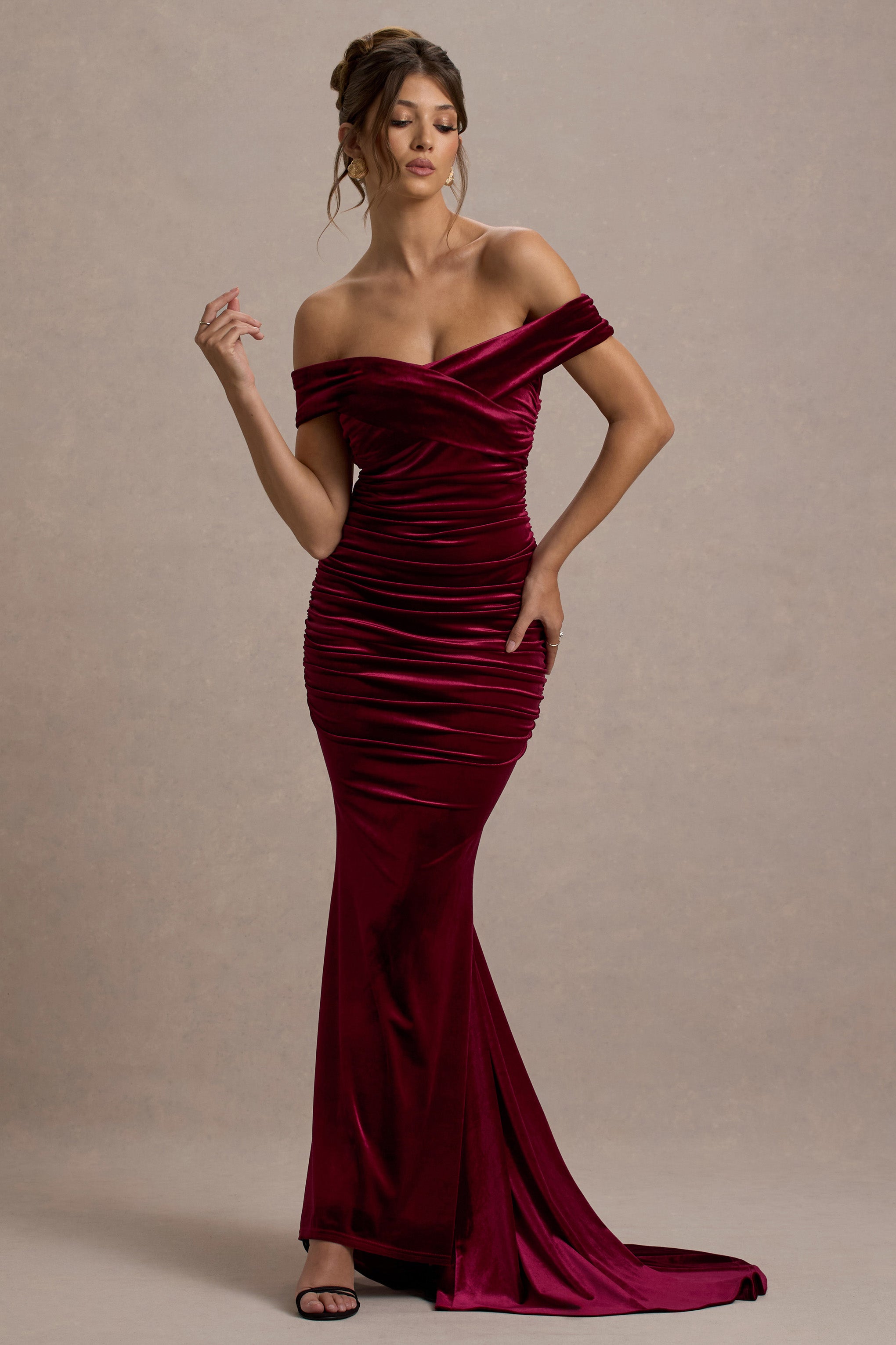burgundy velvet off shoulder dress Apolline Burgundy prom dresses Color:Turquoise Concert Dresses: Long Black SID-CSD404074 Off the Shoulder