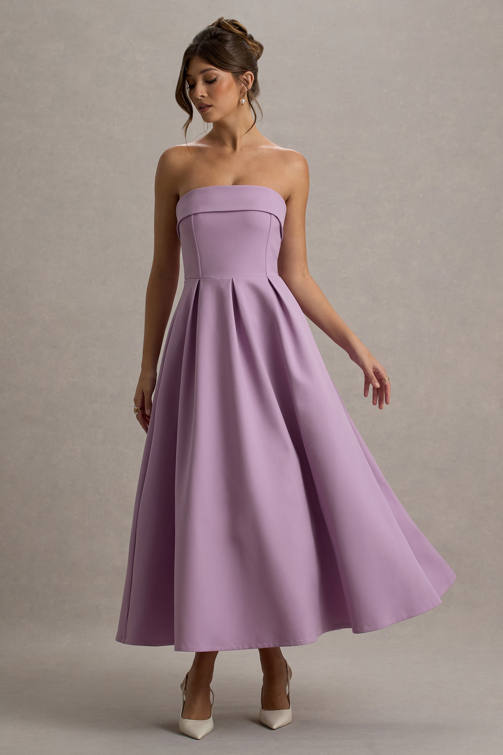 Annalise | Lilac Bandeau Skater Midi Dress – Club L London