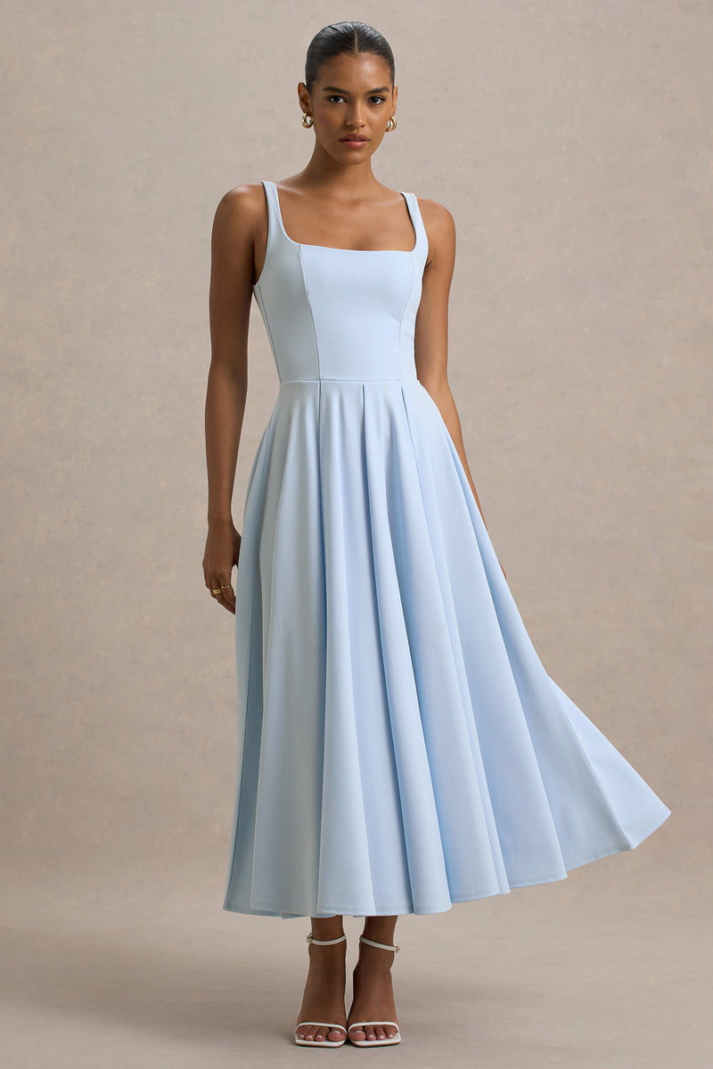 Parina Powder Blue Strappy Volume-Hem Midi Dress – Club L London - USA