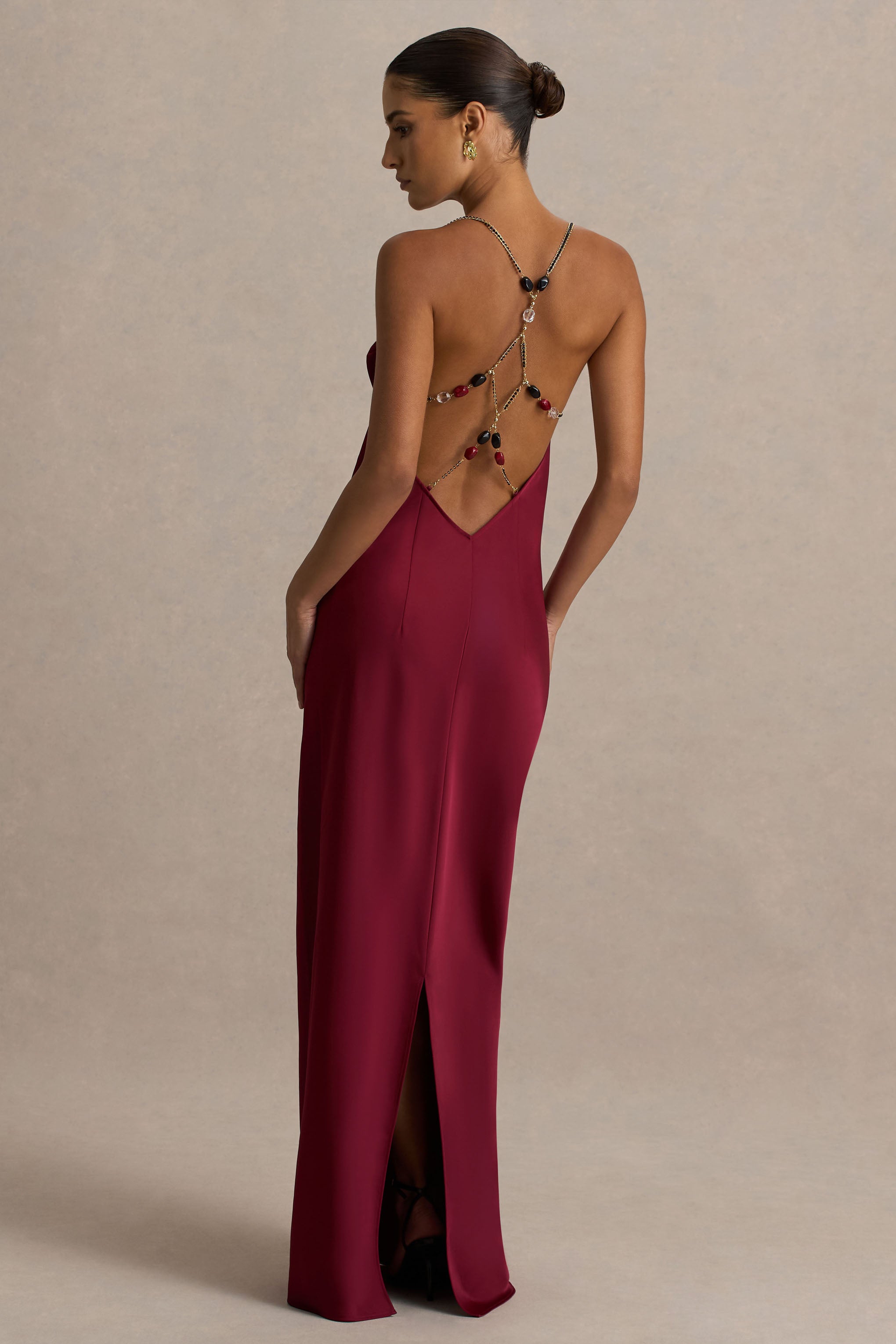 maroon open back dress SPINE OPEN BACK (MAXI DRESS)