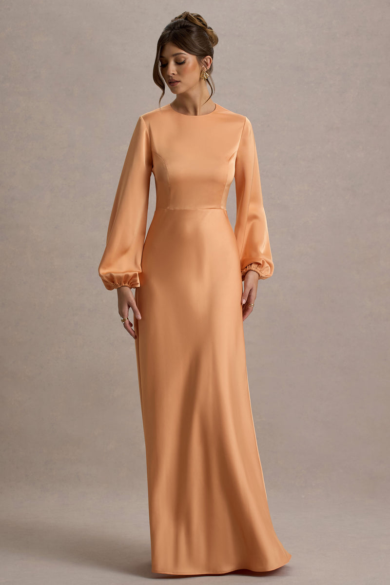 Crawley Peach Satin Puff-Sleeve Maxi Dress – Club L London - USA
