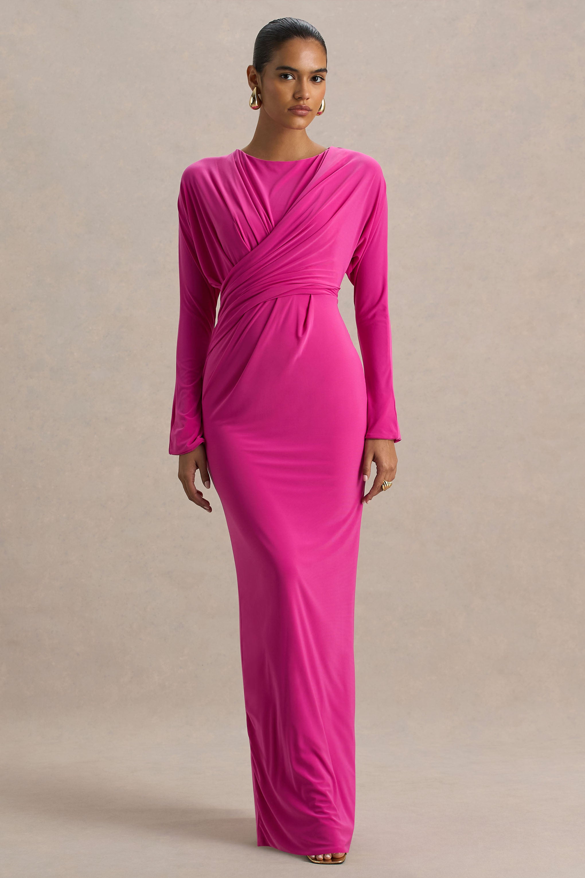 pink wrap dress long sleeve Flounce London satin long sleeve wrap maxi dress in blush pink
