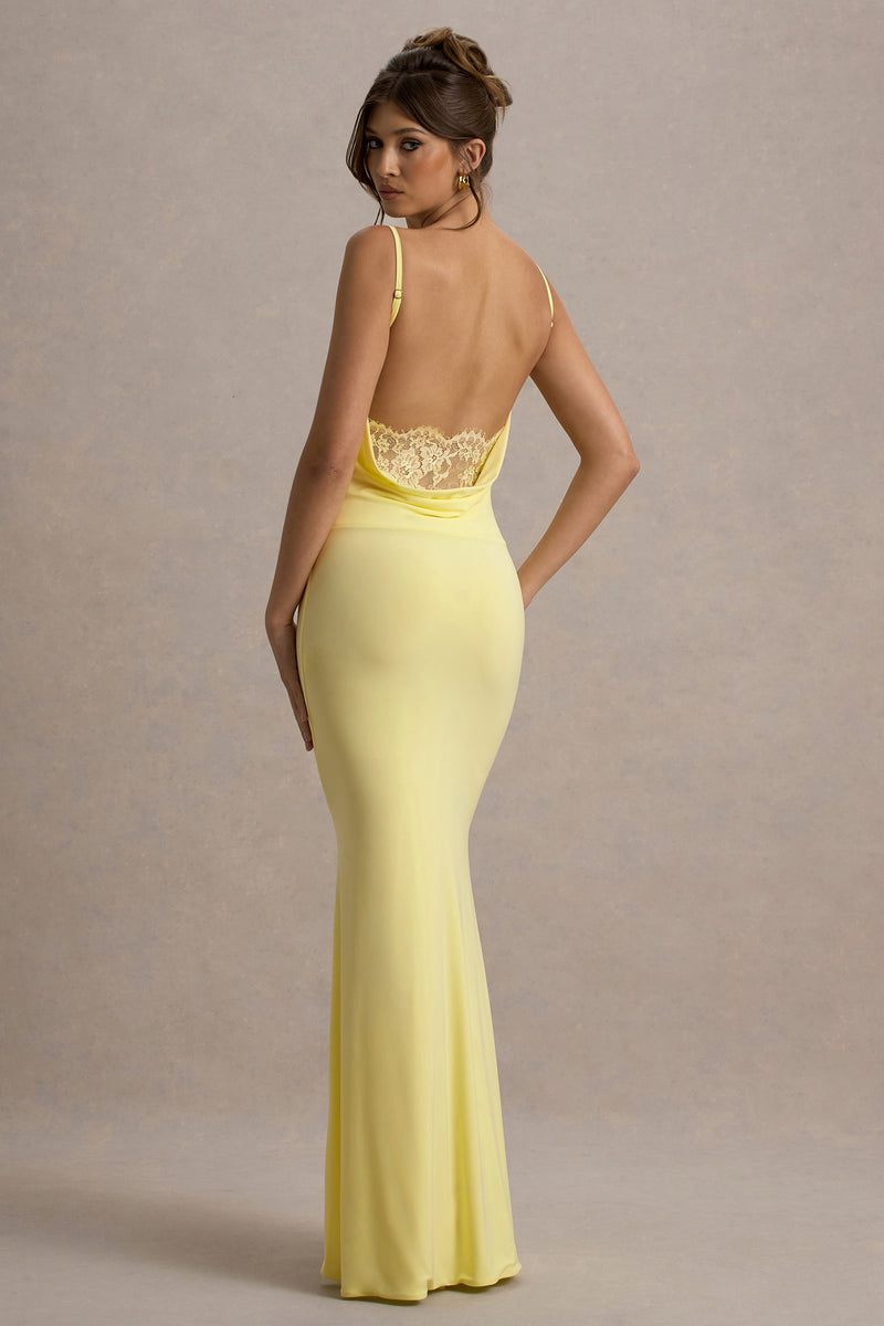 Francoise Lemon Cowl Neck Backless Maxi Dress With Lace Insert Club L London - USA Francoise Lemon Cowl Neck Backless Maxi Dress With Lace Insert Club L London - USA
