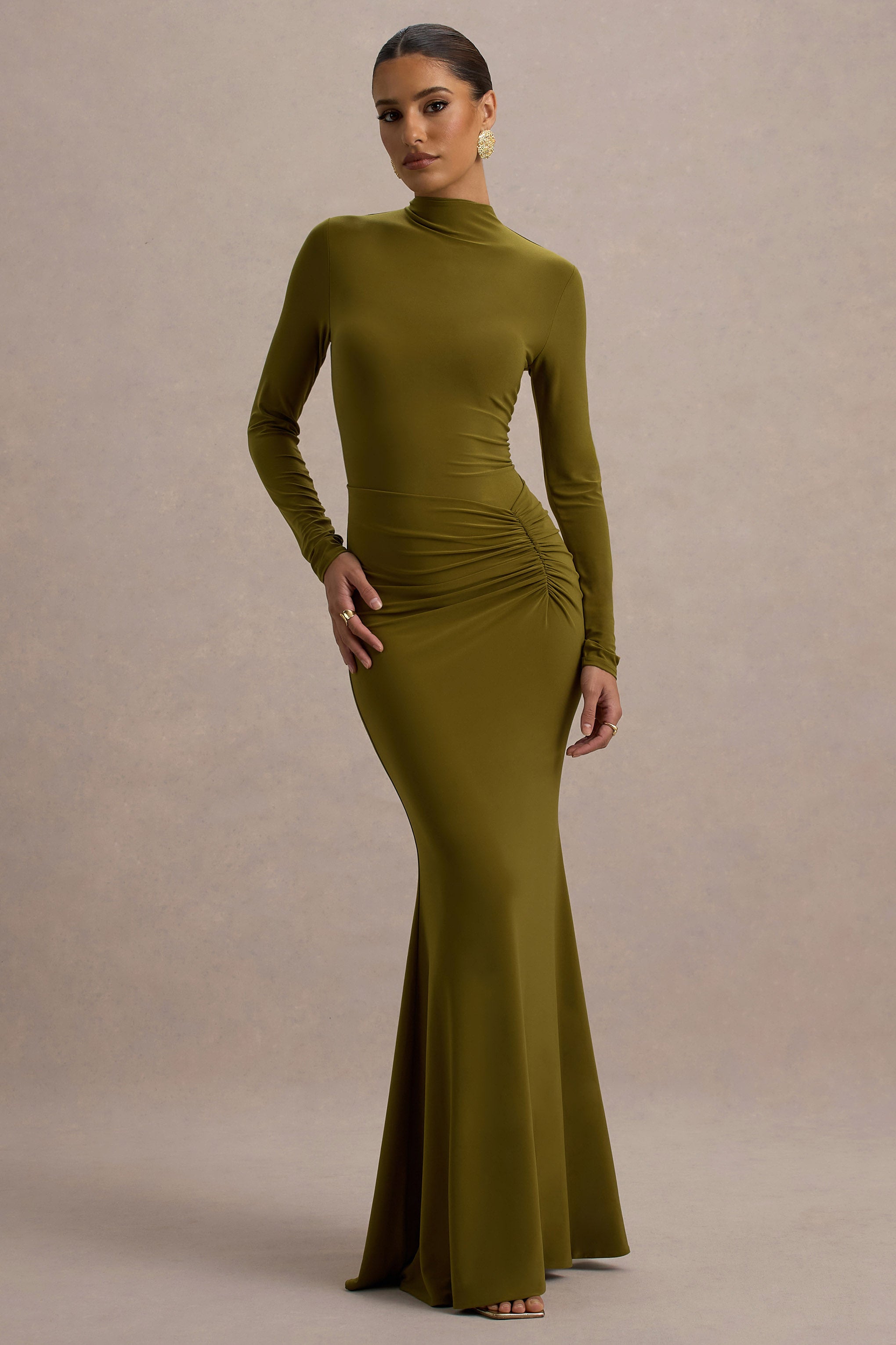 Reid | green Long-Sleeve Gathered Maxi Dress