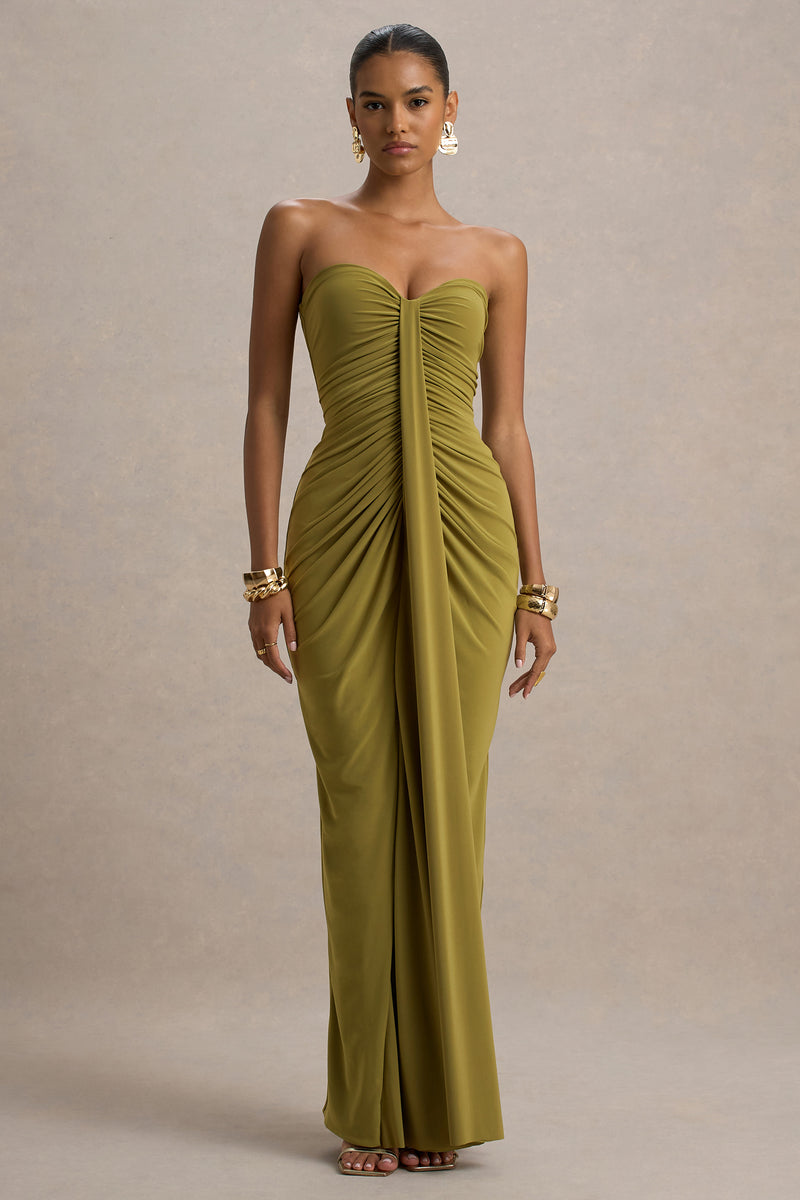 Ali Olive Sweetheart Ruched Wrap Maxi Dress Club L London - USA Ali Olive Sweetheart Ruched Wrap Maxi Dress Club L London - USA
