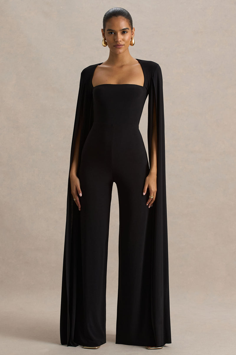 Zara Black Square-Neck Jumpsuit With Cape Sleeves – Club L
