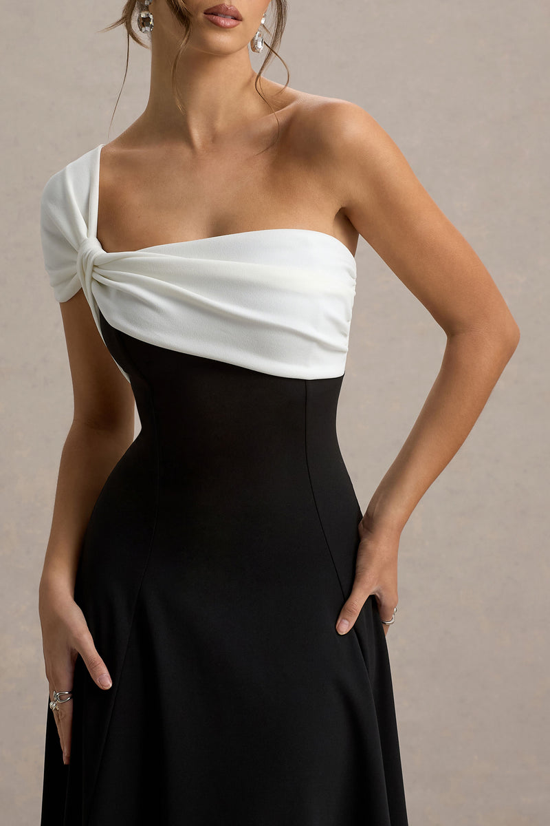 Malta Black & White One-Shoulder Midi Dress – Club L London