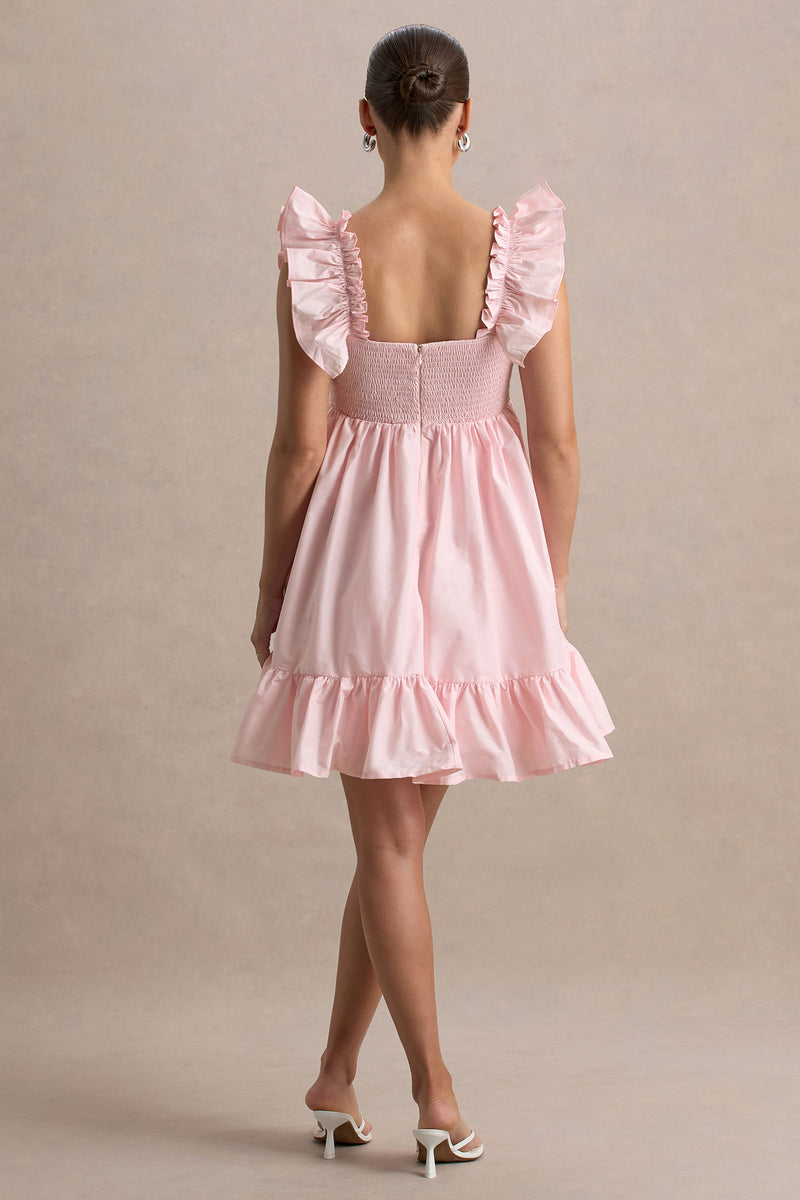Dolly Daze Blush Ruffle Sleeve Babydoll Maternity Mini Dress