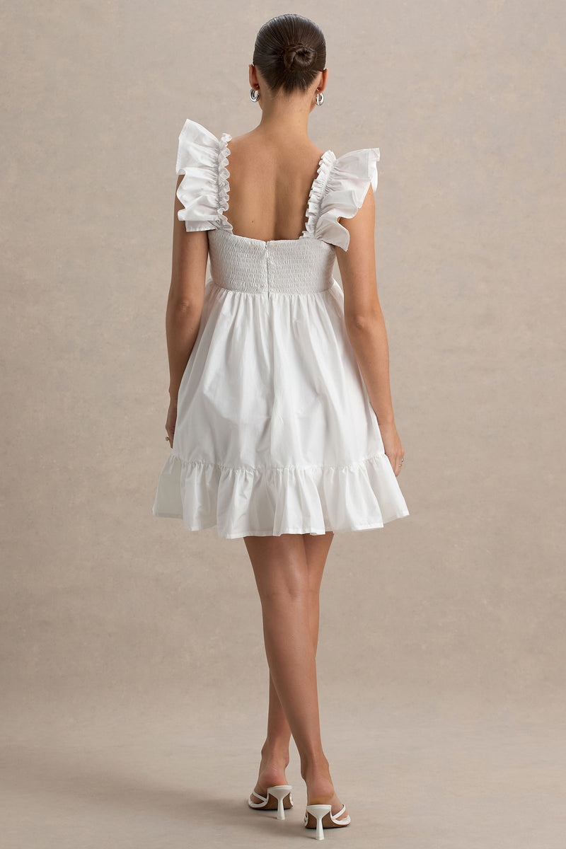 Dolly Daze | White Ruffle Sleeve Babydoll Maternity Mini Dress, US 8 / White Dolly Daze | White Ruffle Sleeve Babydoll Maternity Mini Dress, US 8 / White