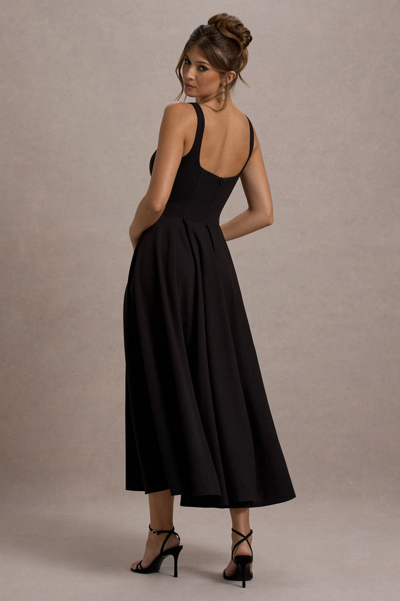 Parina Black Strappy Volume-Hem Midi Dress – Club L London - USA