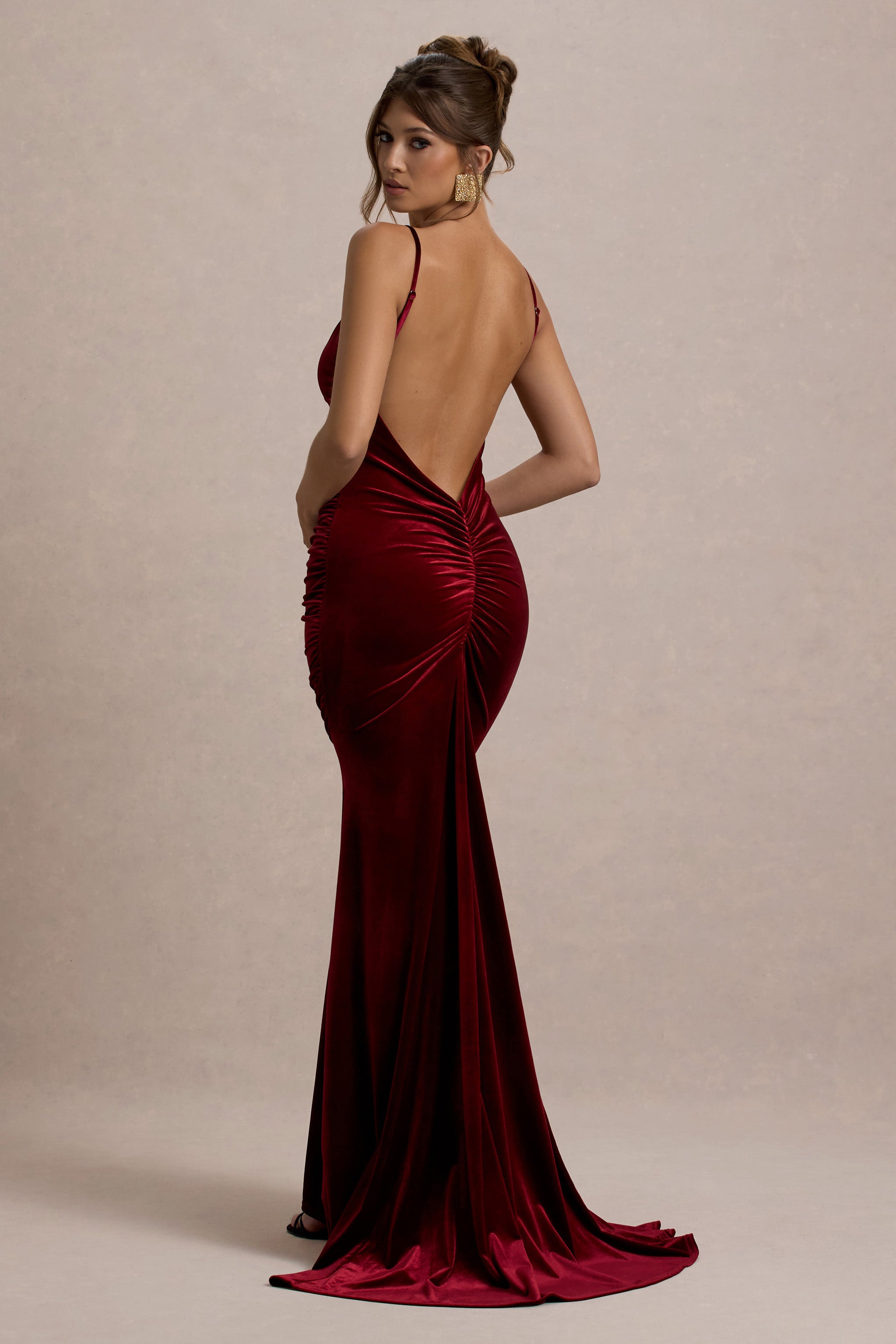 backless velvet dress Adele | Berry Ruched Strappy Fishtail Maxi Pink dress Ayana Backless Mini Dress Polyester/Spandex. Size:US 12P