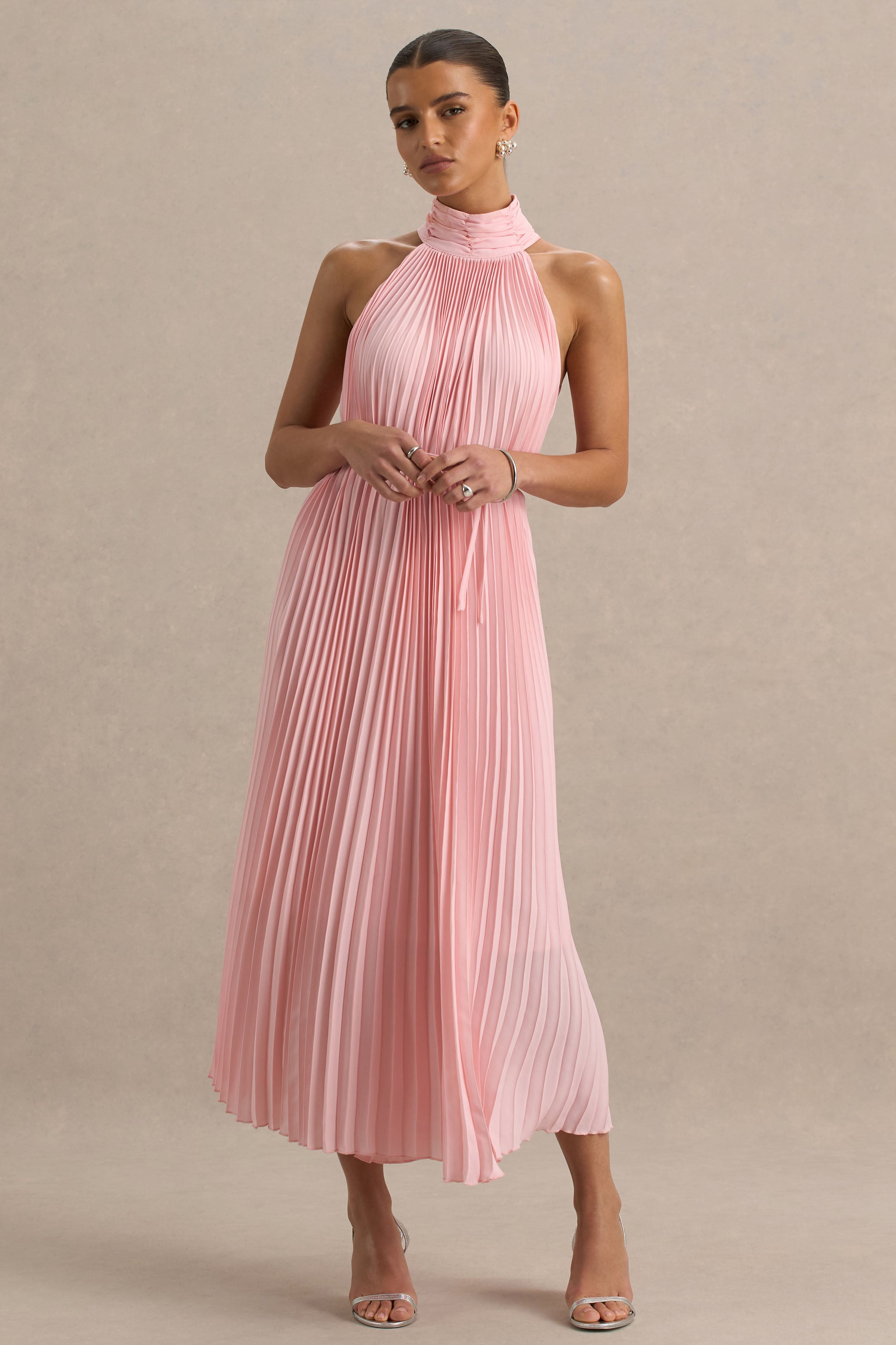 high neck midi dress Long Sleeve Evening EU32 / Photo side pockets High Square Neck Midi Dress