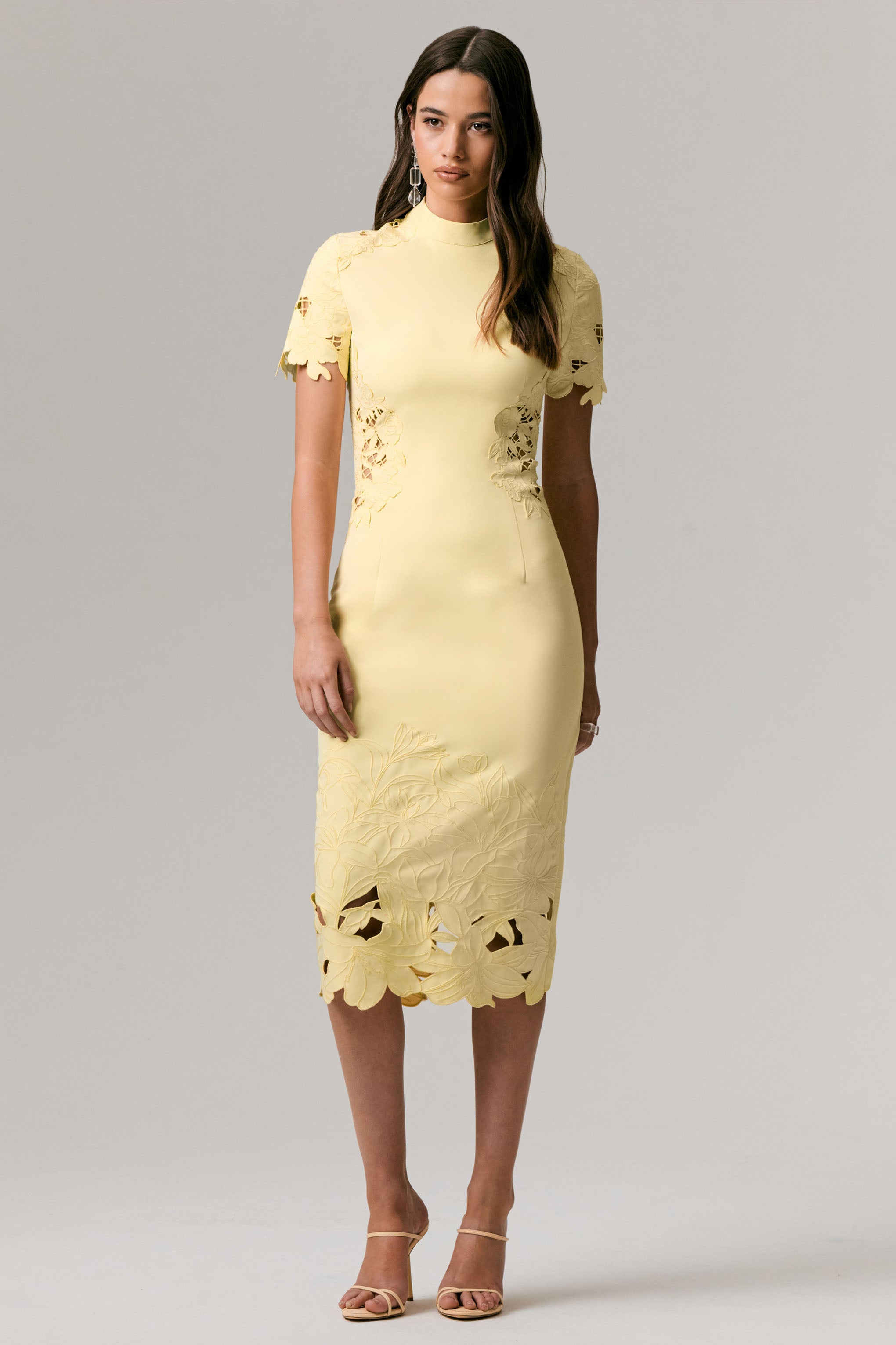 Guest List | Lemon High-Neck Midi Dress With Cut-Out Crochet